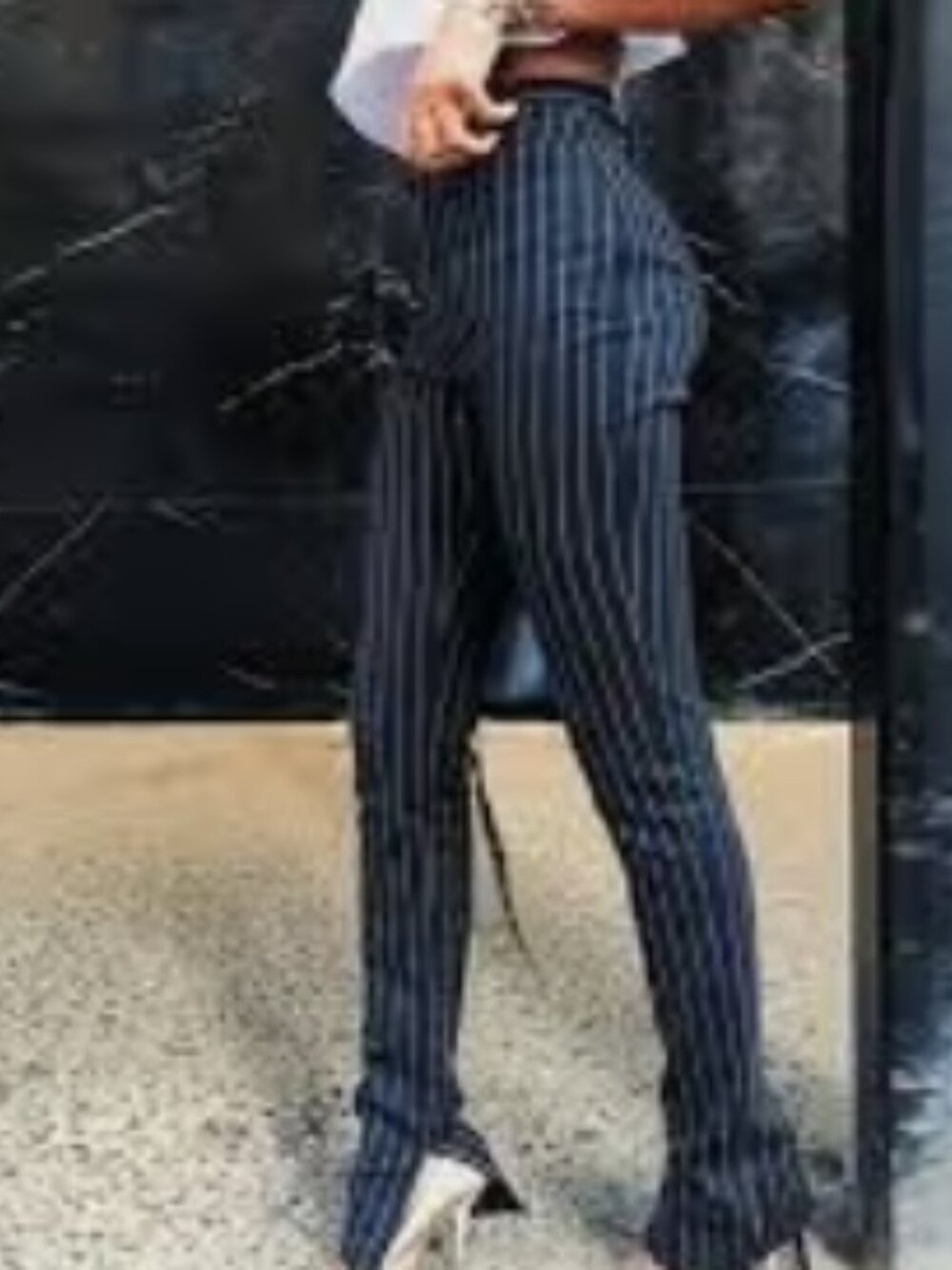 3 Pairs White, Green, Cedar Orange Pinstripe Split Hem Skinny Pants Bundle